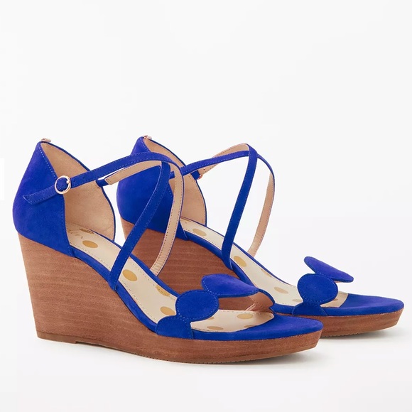 NWOT Boden Bethany Wedge Heel Sandals Blue Suede